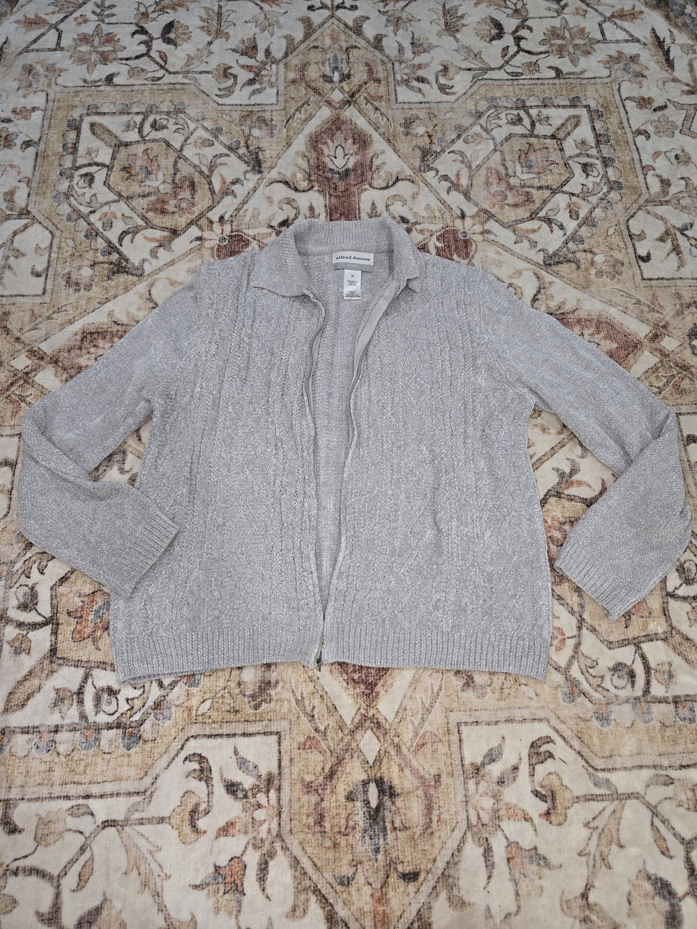 Alfred Dunner Light Gray Heathered Cable Zip Cardigan